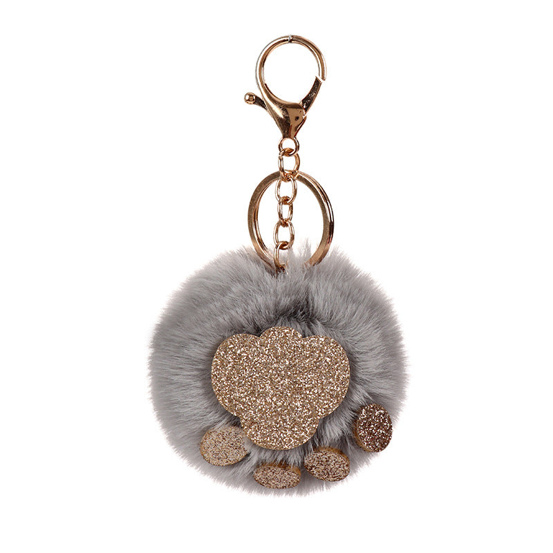 Wholesale Sequin Cat Claw Shaped Fur Ball Keychain